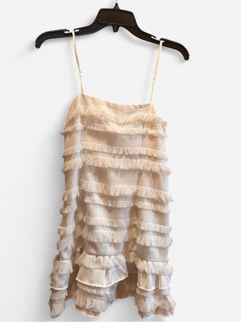 Princess Polly Molina Tiered Fringe Mini Dress White Cream Flapper Party Size 4